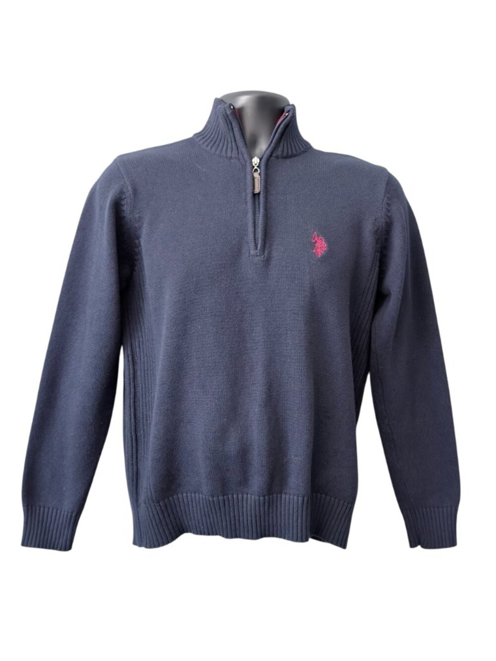 Vintage US Polo Assn Men Sweater Small Blue Pull Over 3/4 Zip Logo Cotton Blend - Picture 10 of 16